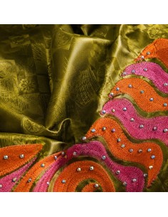 Robe en bazin Getzner - broderies orange et fuchsia 2