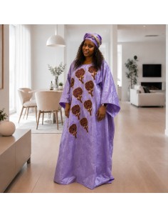 Robe longue lilas - motifs floraux brodés