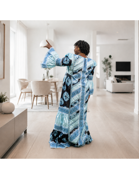 Robe Taille Mame en Ngarra & Bazin Getzner – Bleu Ciel