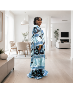 Robe Taille Mame en Ngarra & Bazin Getzner – Bleu Ciel