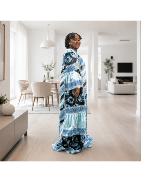 Robe Taille Mame en Ngarra & Bazin Getzner – Bleu Ciel