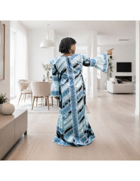 Robe Taille Mame en Ngarra & Bazin Getzner – Bleu Ciel
