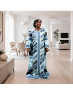 Robe Taille Mame en Ngarra & Bazin Getzner – Bleu Ciel 2