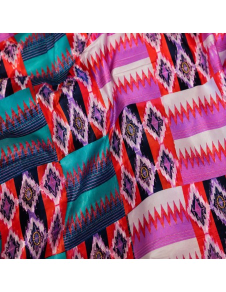 Robe en Soie – Motifs Géométriques Multicolores
