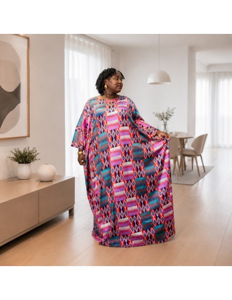 Robe en Soie – Motifs Géométriques Multicolores