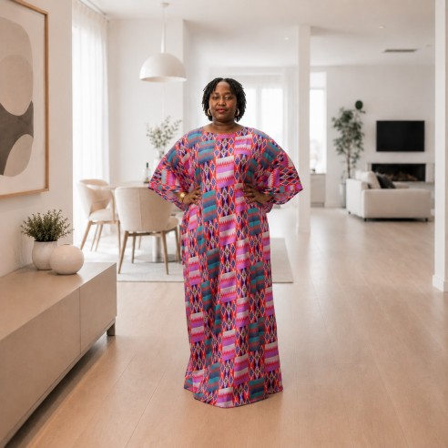 Robe en Soie – Motifs Géométriques Multicolores
