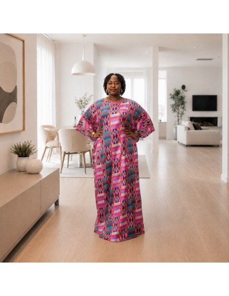 Robe en Soie – Motifs Géométriques Multicolores