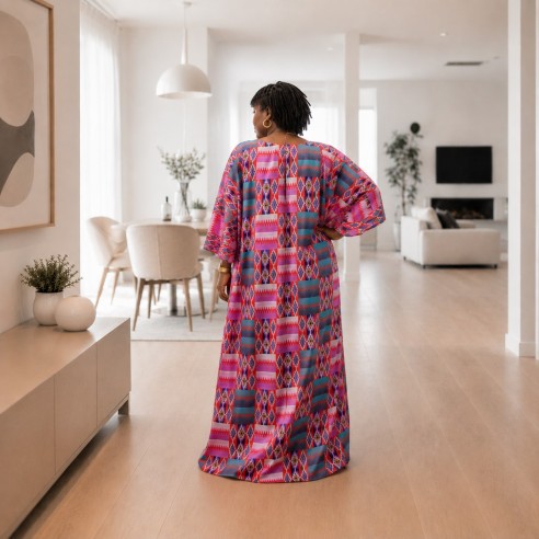 Robe en Soie – Motifs Géométriques Multicolores