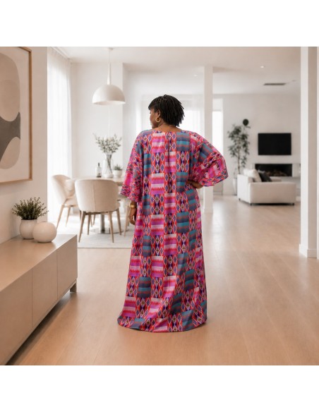 Robe en Soie – Motifs Géométriques Multicolores