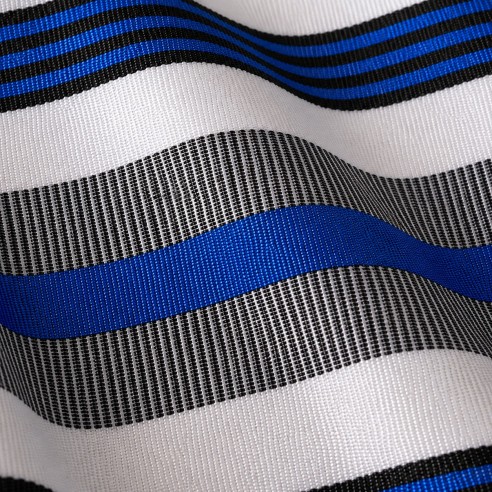 Tissu Leppi Blanc, Bleu Royal & Noir - Rayures Traditionnelles du Fouta-Djalon