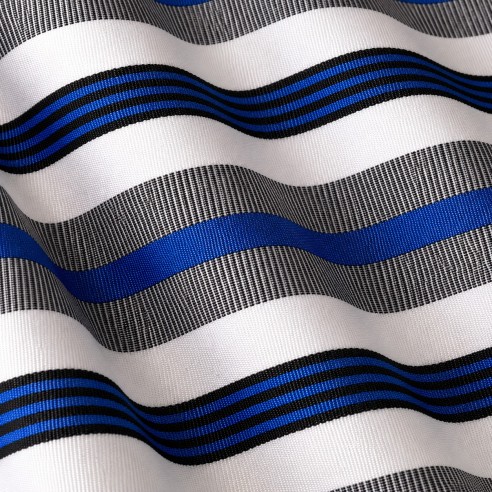 Tissu Leppi Blanc, Bleu Royal & Noir - Rayures Traditionnelles du Fouta-Djalon