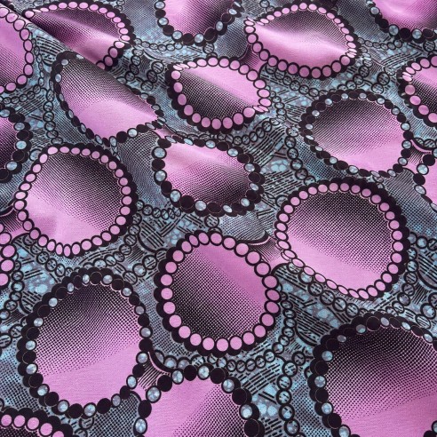 Tissu Wax Rose & Noir - Motifs Cercles Graphiques
