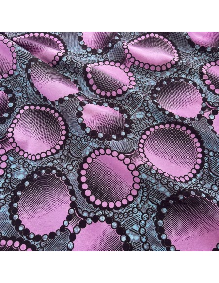 Tissu Wax Rose & Noir - Motifs Cercles Graphiques