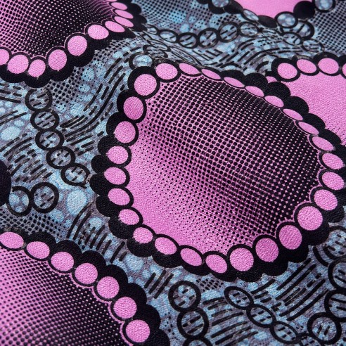 Tissu Wax Rose & Noir - Motifs Cercles Graphiques