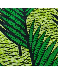 Tissu Wax Hollantex Vert Tropical - Motif Feuilles Graphiques 2