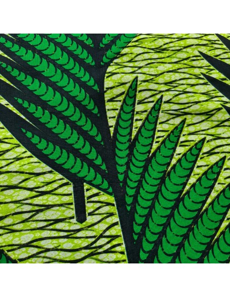 Tissu Wax Hollantex Vert Tropical - Motif Feuilles Graphiques