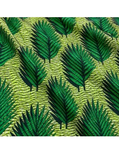 Tissu Wax Hollantex Vert Tropical - Motif Feuilles Graphiques