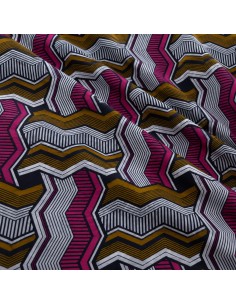 Tissu Wax Hollantex - Motifs Géométriques Rose Fuchsia & Ocre