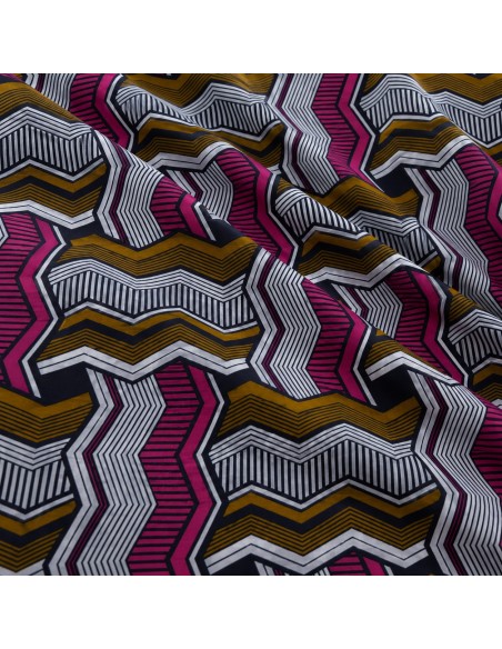 Tissu Wax Hollantex - Motifs Géométriques Rose Fuchsia & Ocre