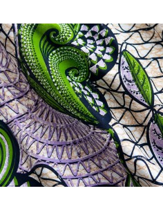 Tissu Wax Hollantex Vert Émeraude - Motifs Végétaux & Spirales Graphiques 2