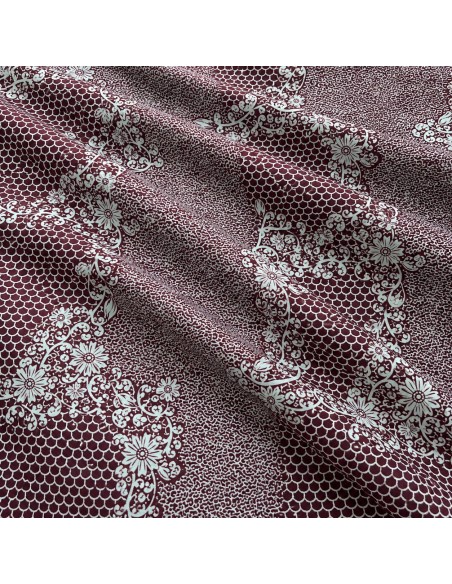 Tissu Wax Bordeaux & Ivoire - Motifs Floraux et Arabesques Élégantes