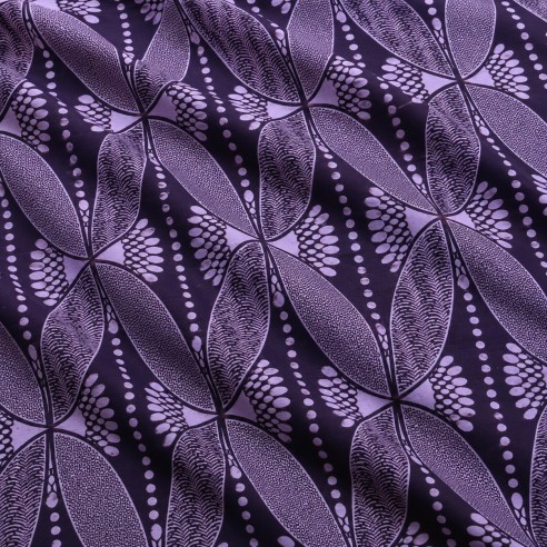 Tissu Wax Prune & Lilas - Motifs Géométriques Inspirés de la Nature