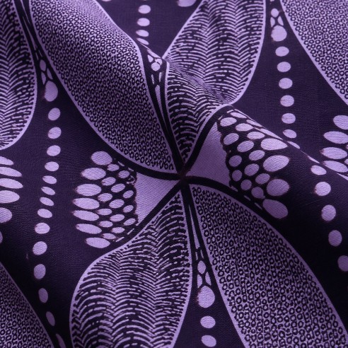 Tissu Wax Prune & Lilas - Motifs Géométriques Inspirés de la Nature