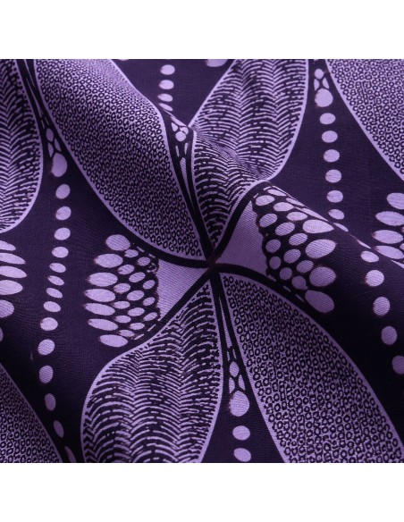 Tissu Wax Prune & Lilas - Motifs Géométriques Inspirés de la Nature