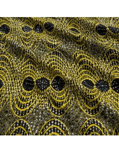 Tissu Wax Jaune Or & Noir - Motifs Ondulés Graphiques