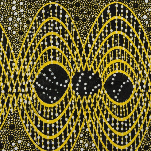 Tissu Wax Jaune Or & Noir - Motifs Ondulés Graphiques