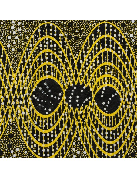 Tissu Wax Jaune Or & Noir - Motifs Ondulés Graphiques