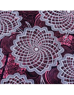 Tissu Wax Rose Framboise & Gris Argent - Rosaces Florales Graphiques 2