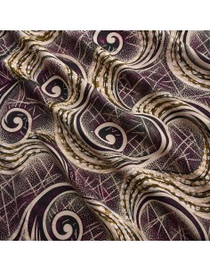 Tissu Wax Prune & Beige - Motifs Spirales Élégantes
