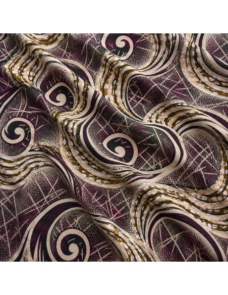 Tissu Wax Prune & Beige - Motifs Spirales Élégantes