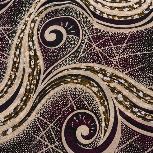Tissu Wax Prune & Beige - Motifs Spirales Élégantes