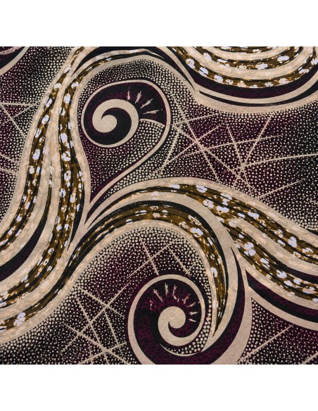Tissu Wax Prune & Beige - Motifs Spirales Élégantes