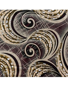 Tissu wax volutes graphiques prune, beige et noir 2