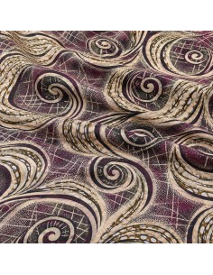 Tissu wax volutes graphiques prune, beige et noir