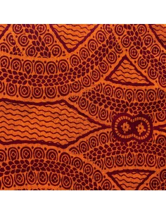 Tissu wax orange cuivré et bordeaux - motifs spirales et triangles 2