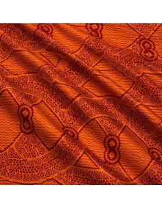 Tissu wax orange cuivré et bordeaux - motifs spirales et triangles